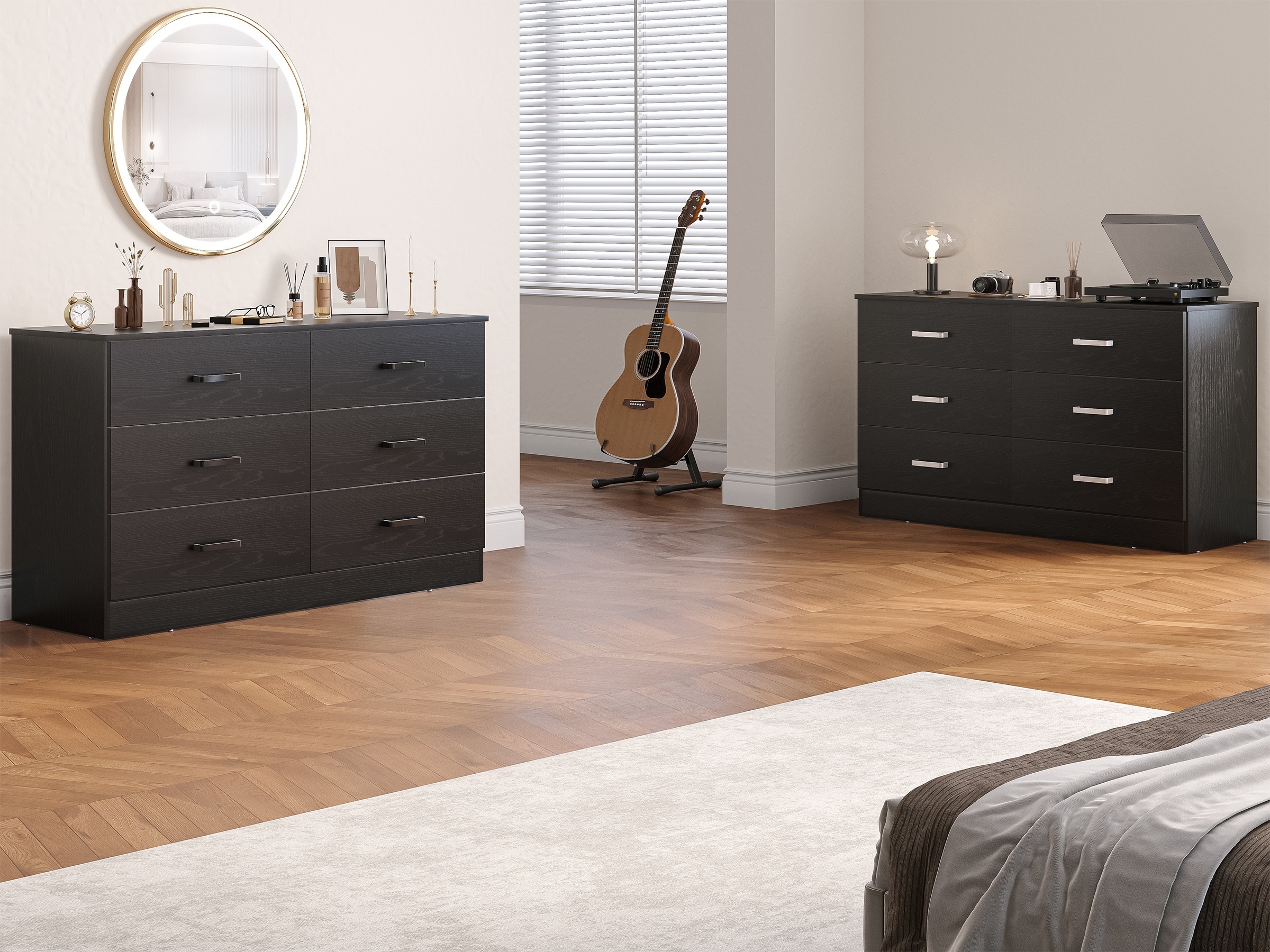 A Six-Drawer Dresser Designed for The Bedroom Featuring Spacious Drawers, Substantial Wooden Dressers, And a Chest of Drawers, Ideal for Modern Closets And Living Rooms