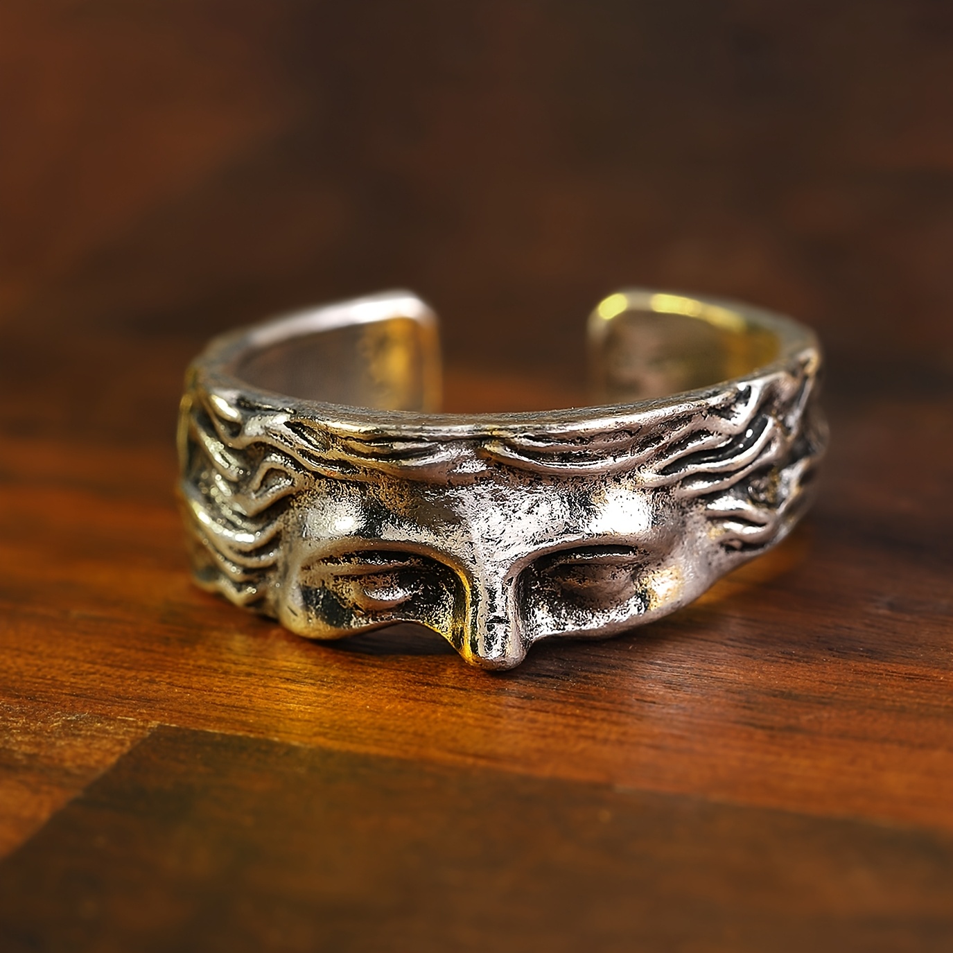 A Stylish, Sophisticated, And Unique Half-face Ring For Men And Women, Featuring Antique Golden And Silvery Accents And An Aged End. Perfect As Or Holiday Gift For