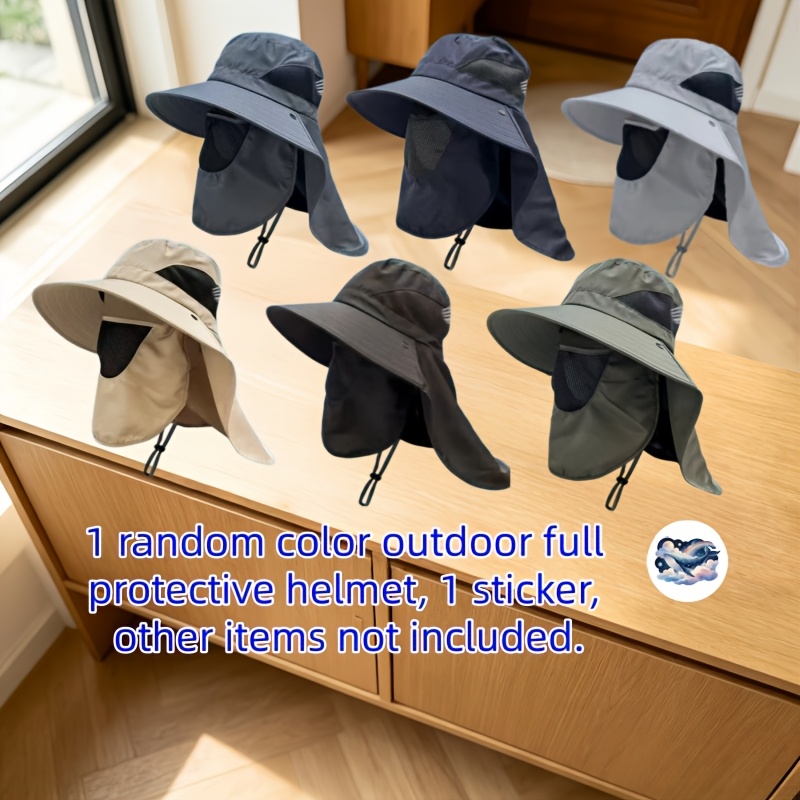 TEMU 1 Chapeau d'extérieur à protection intégrale de couleur aléatoire + 1 autocollant rond. Doté d'un large bord respirant et d'un châle pour le cou