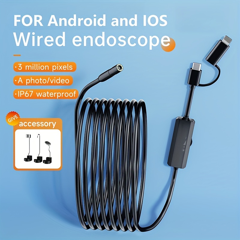 Acheter Caméra endoscopique étanche IP67, 7MM, 6 led réglables, USB, Android,  Inspection Flexible, endoscopique, pour téléphone et PC