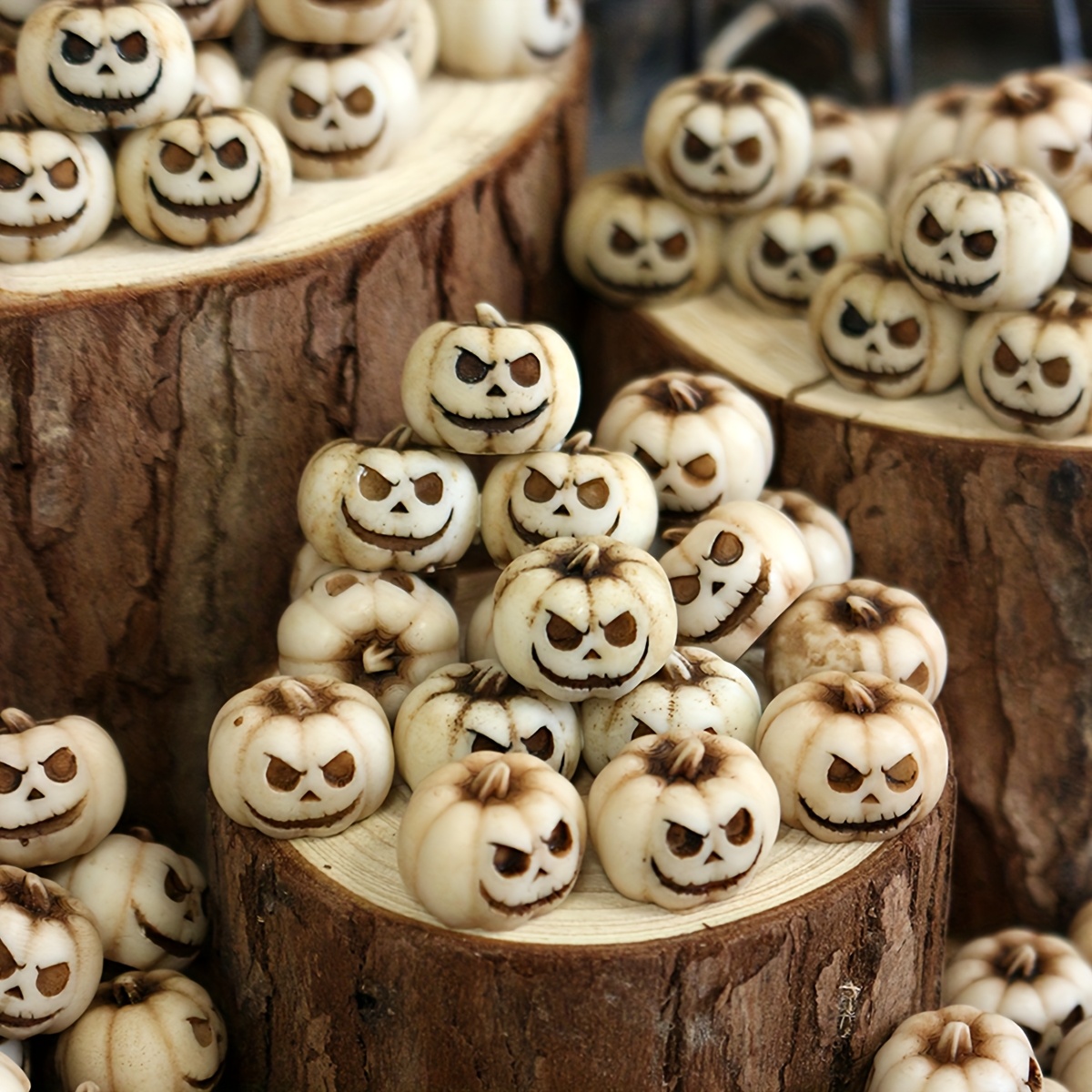 Image of 20pcs Halloween Mini Pumpkins, Gothic Pumpkin Heads, Outdoor Garden Topiary Decorations, White Mini Pumpkins, Garden Micro Landscape Path Decorations, Fish Tank Halloween Scene Setup