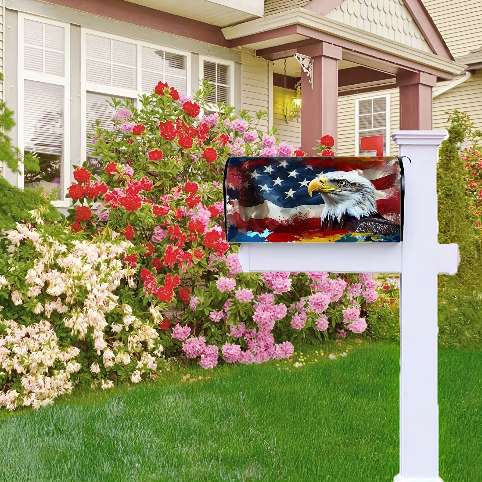 

1pc, American Flag Welcome Mailbox Cover, Garden Yard Home Mailbox Package Decor 21"l X 18"w