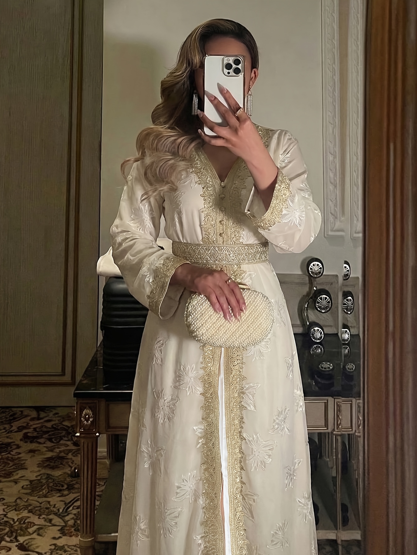 open lace back dress Muslim Women Lace Embroidery V-Neck Party Maxi Dress with Belt Moroccan  Kaftan Turkey Dresses Blue Dress M at Amazon Women's Clothing store main image 0
