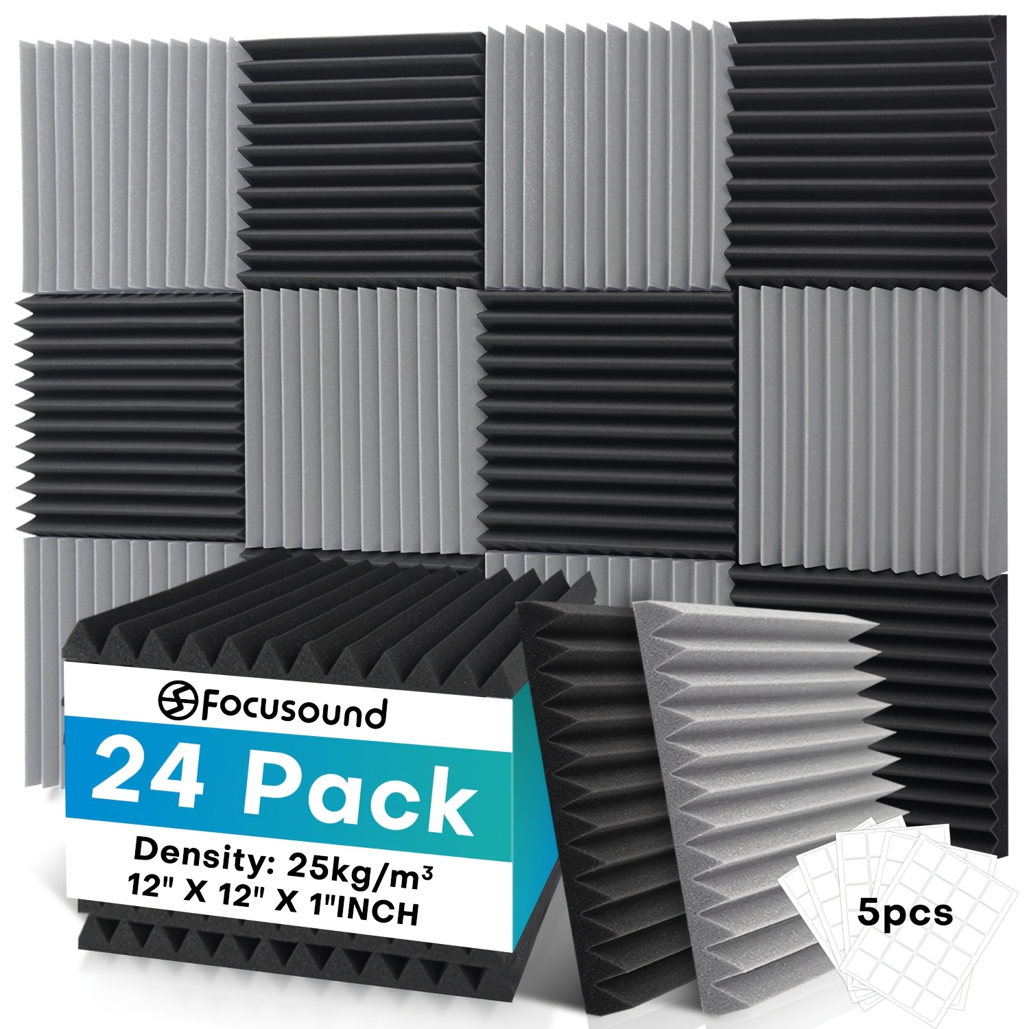 24pcs high density soundproof panels complimentary double sided tape 12x12x1 inch sound absorbing foam boards suitable for noise reduction recording   music rooms offices gaming spaces wall decoration soundproof wall panels