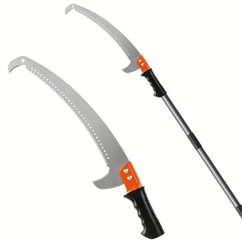 1 heavy duty professional pole saw with extension rod extendable to 14 feet lightweight alloy steel structure suitable for tree pruning gardening forestry use telescope design stainless steel durable construction