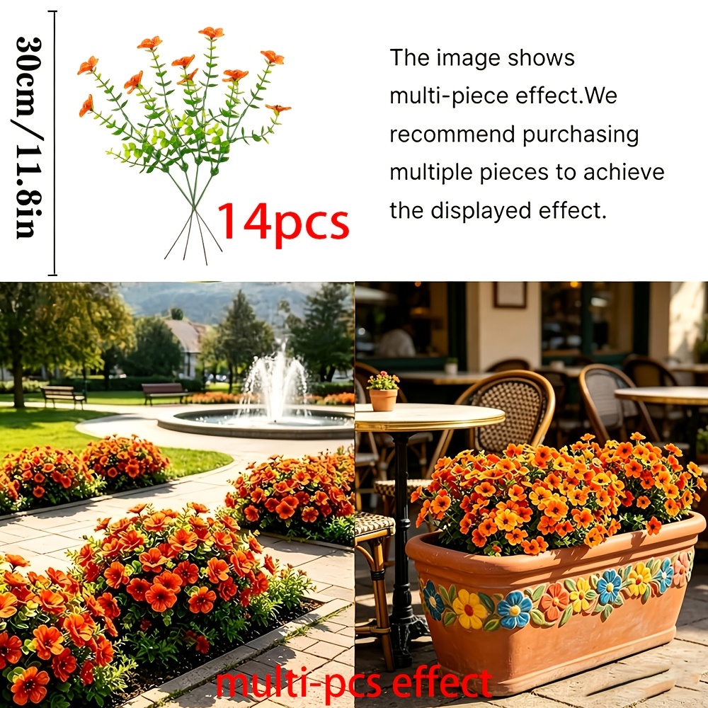 TEMU 42pcs Flowers 14pcs Outdoor Faux Violets, Thanksgiving Fall Orange Uv-resistant Artificial Floral Arrangement, Suitable For Home Indoor Outdoor