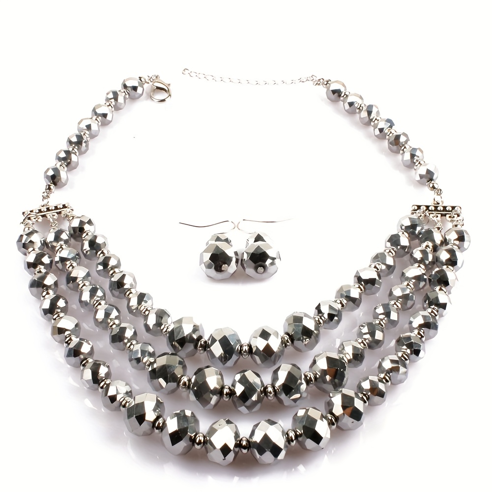 3pcs Earrings Plus Necklace Set Evening Party Decor Birthday Gift