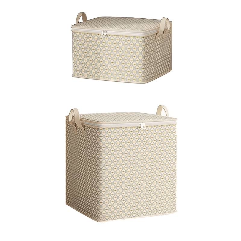 TEMU 2pcs Beige Diamond Pattern Under-bed Storage Boxes (30 110l), Zippered Clothes And Bedding Organizers With Reinforced Handles, For Bedroom