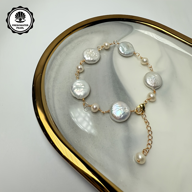 Baroque Pearl Bracelet Button Closure Freshwater Pearls August Birthstone