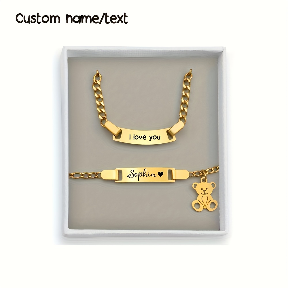 TEMU Ensemble Bracelet et Collier avec Nom (Texte Personnalisable), Cadeau d'Anniversaire DIY , Bracelet Hypoallergénique en Acier Inoxydable, Cadeau