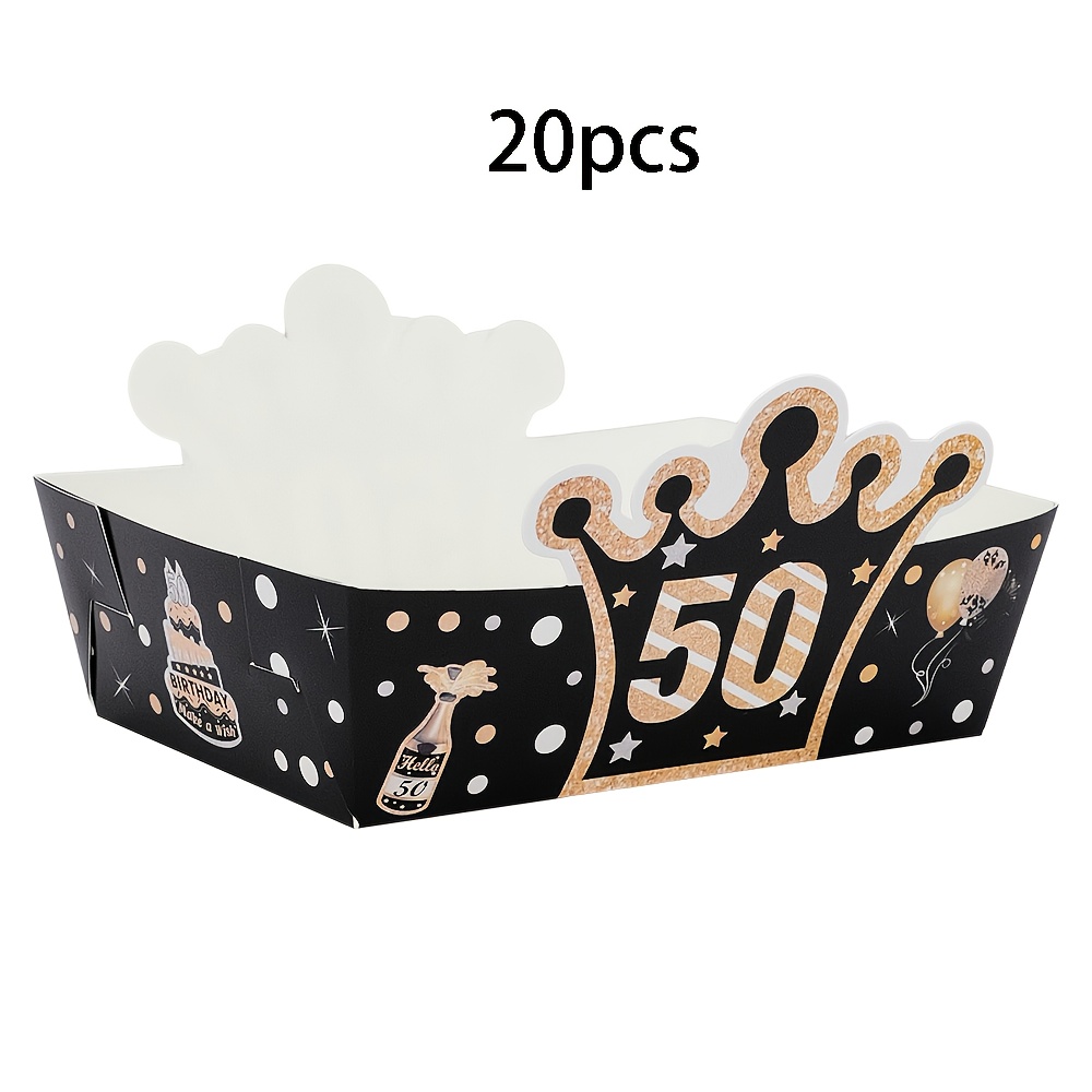 Image of 10/20/50pcs Black & Golden 50th Birthday & Anniversary Boxes - Numbered 50 Food Boats Plates For , , Popcorn, Fries - Golden- Bulk Party Supplies For 50 Year Old Celebrations (disposable Elegant Table