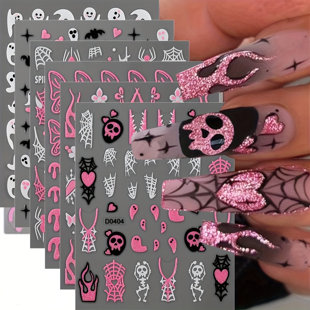 

6pcs Halloween Art Set - 3d , Cobweb Spider Y2k , - Decals For Diy Manicure, Plastic , Irregular , , Disposable, Theme, For / Art Enthusiasts