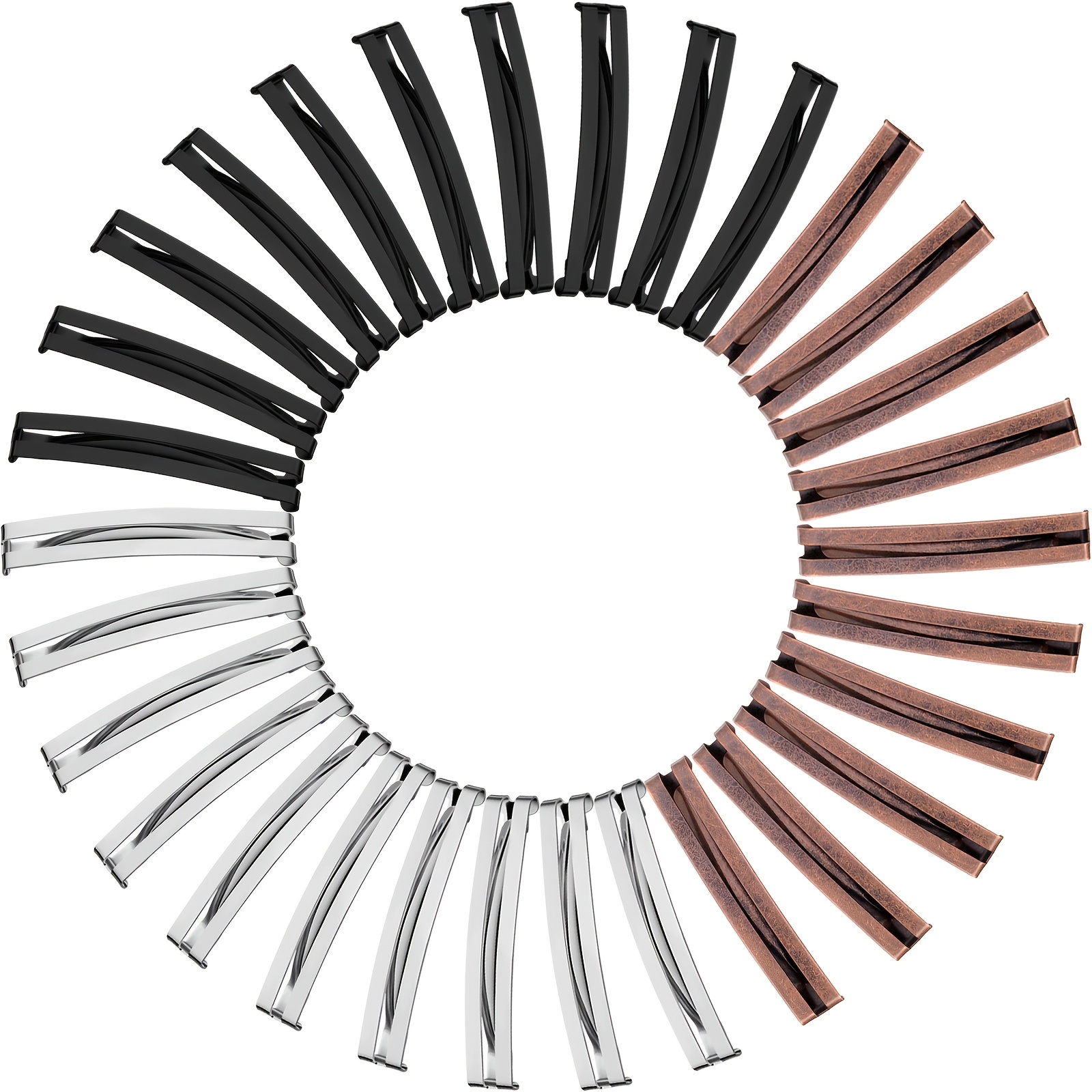 

30pcs Hair Clip, Metal Barrettes, Assorted Colors (black, Brown, Silvery), Universal Size, Lightweight, , For Women