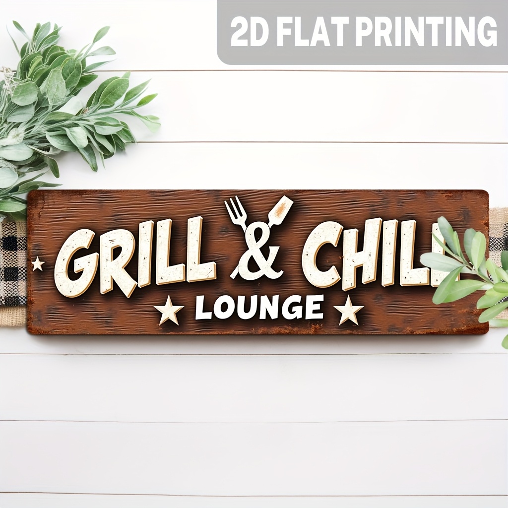 TEMU 2d Flat, 1pc, Rustic Grill And Lounge Sign, Bbq Themed Wall Decoration, Wall Hanging, Rustic Style Decor For Kitchen, Bar, Restaurant, Man Cave,