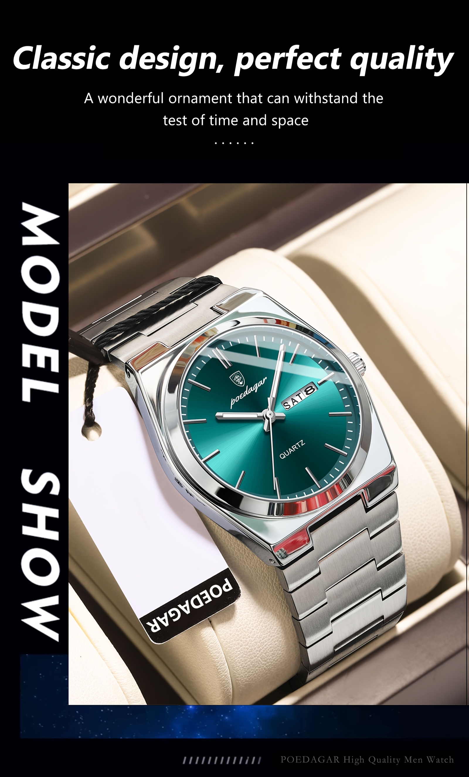   waterproof luminous calendar exceeding   stainless steel mens watch youth business   korean trend quartz wristwatch Product details 11