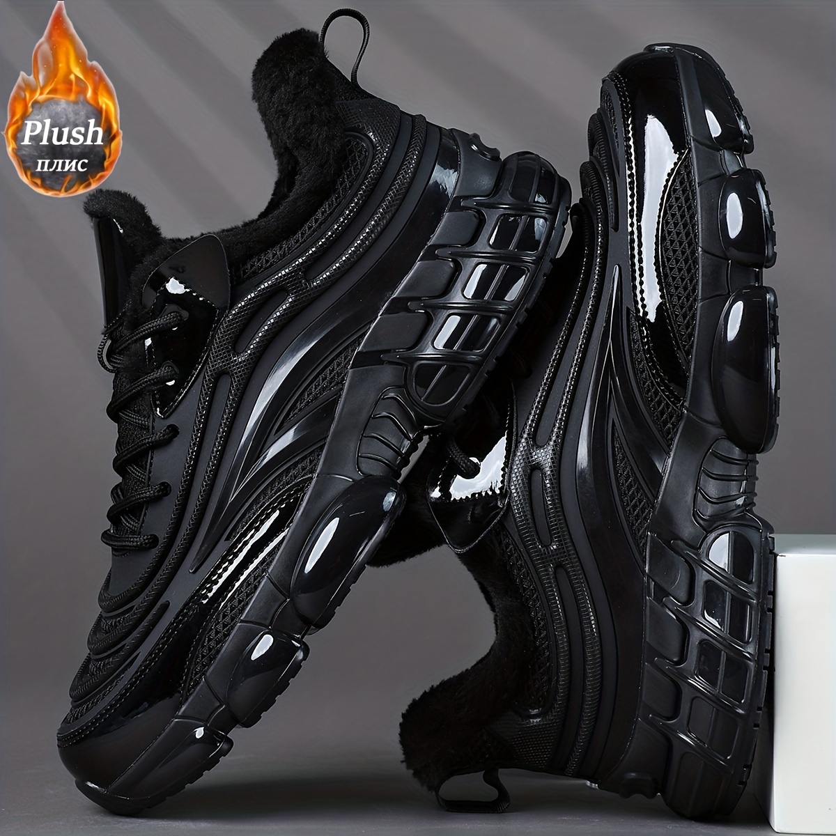TEMU Autumn/winter Plush-lined Warm Men's Casual Sneakers, Low-top Casual Lace-up Autumn/winter Warm Plush-lined Outdoor Sneakers, Comfortable Shoes