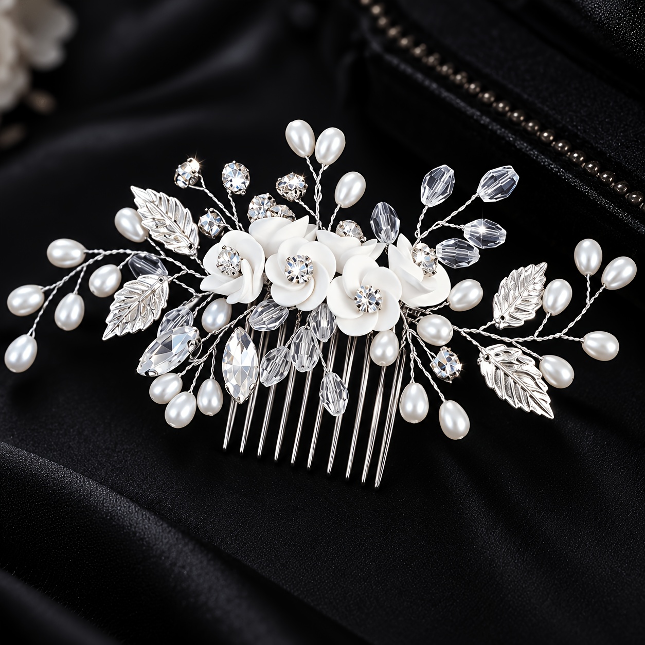 TEMU Peigne à cheveux 1 Bride argenté avec motif à 6 fleurs, accessoire pour coiffure relevée de fête de mariage, pièce de cheveux de style vintage