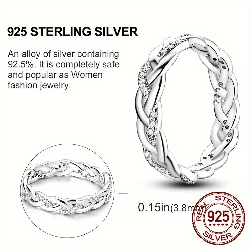 

1pc 925 Sterling Silver Zircon Band Ring Elegant Finger Ring Jewelry Wedding Party Jewelry Gift Birthday Gift Valentine Gift