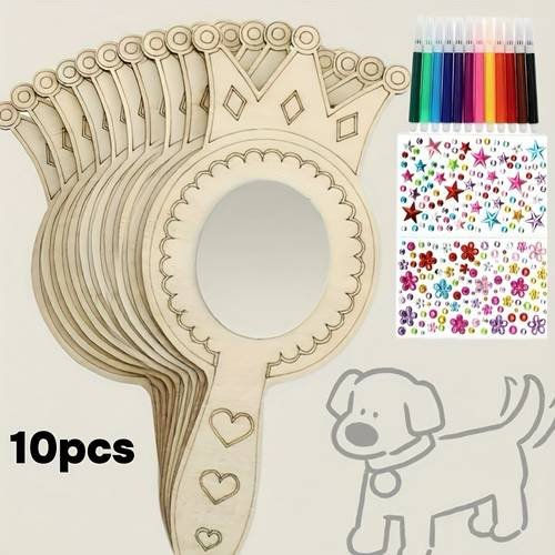 10 unfinished wooden crafts mirrors wooden diy craft kit free painting birthday party decorations