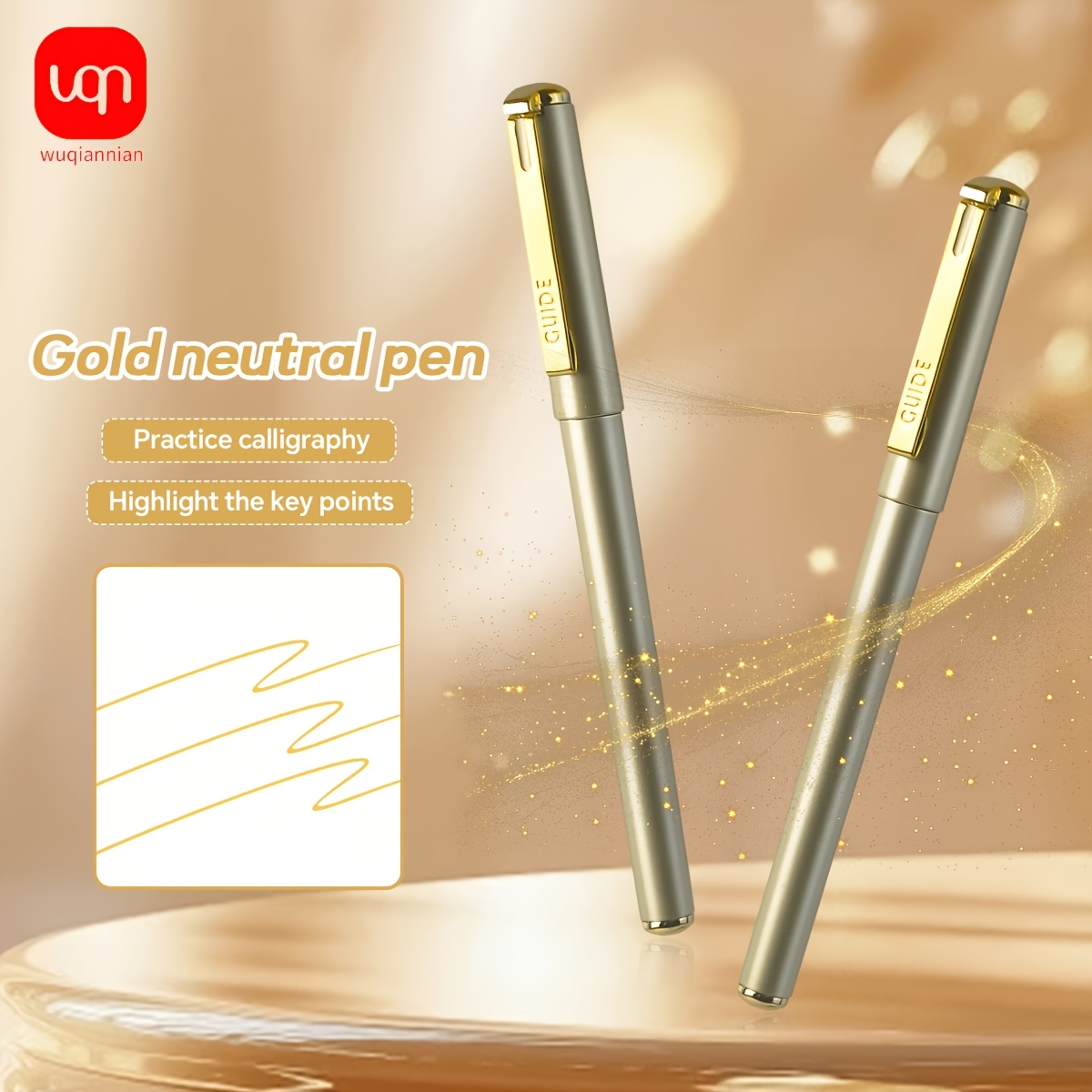 WQN 2/5 stk. Easy Golden Gel Pen 0,7 mm Golden Kerne Høj Kvalitets Pen Blæk Hurtigtørrende Pen Er Velegnet til Kontor Underskrift Og Tilbage-Til-Skole Sæson