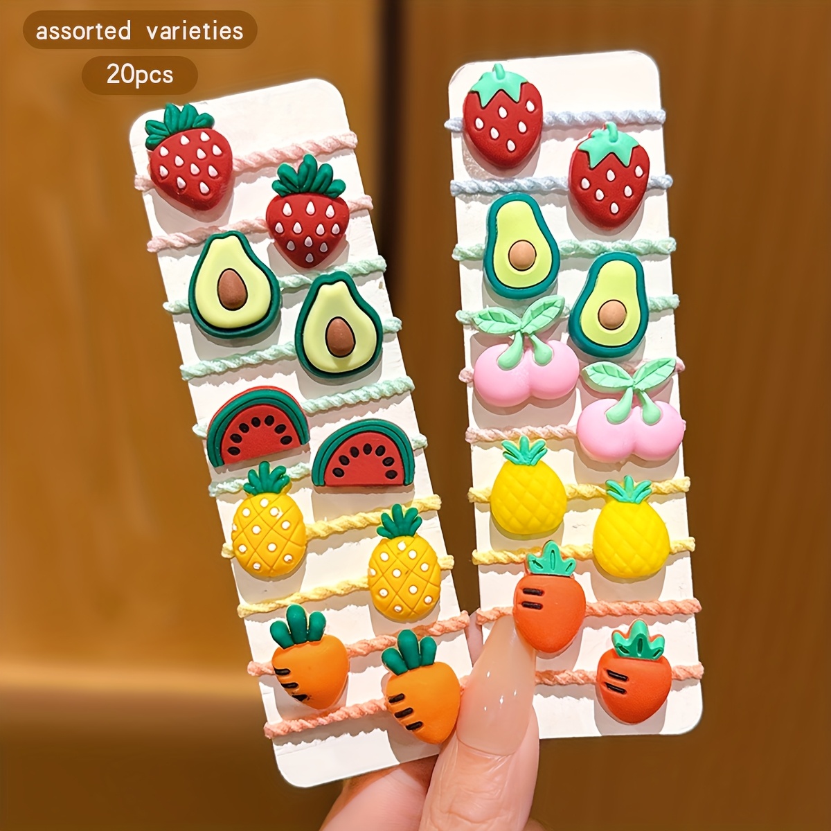Image of 20 Random Fruit Tied Hair Loops With High Elasticity Cartoon Cute Rubber Band Hair Accessories Suitable For Daily Use