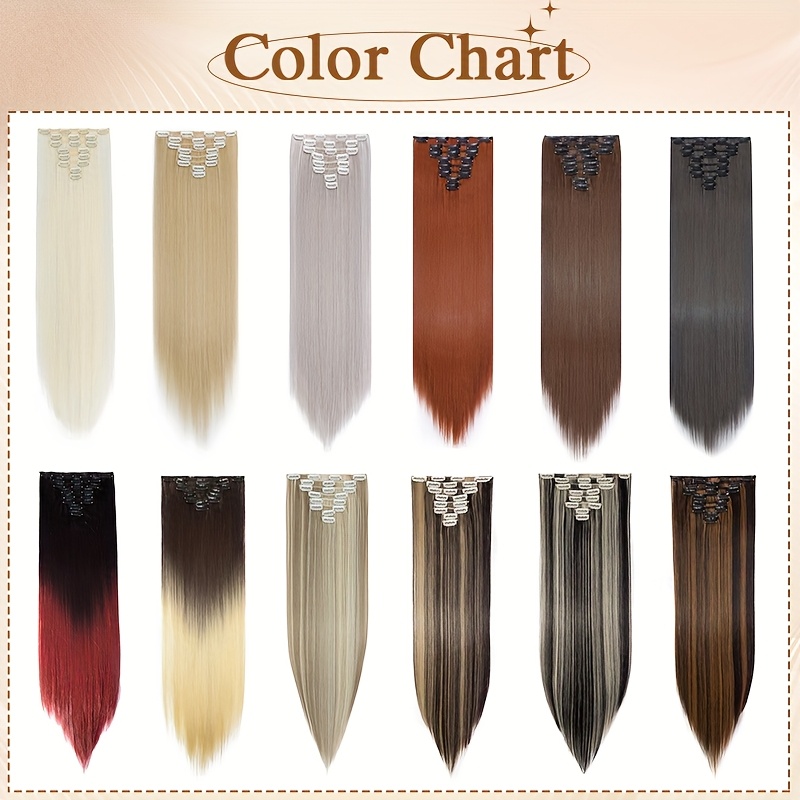 8pcs set clip in hair extensions straight 23inch 58cm long thick synthetic hair piece high temperature fiber double weft heat resistant fiber 8pcs   clip in hairpieces highlight   for women daily party festival gift details 6