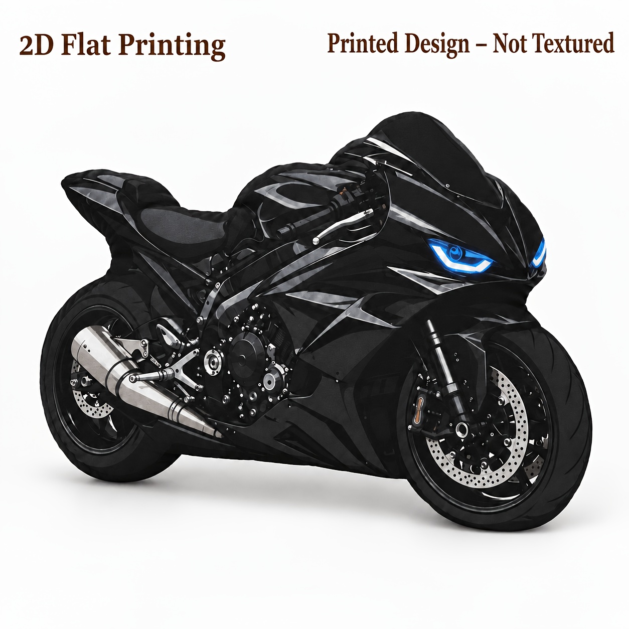 TEMU 2d Flat Printing Printed Design Not Textured Black Futuristic Sport Motorcycle Gift For Speed Fans Shaped Stuffed Throw Pillow, Perfect For Sofa