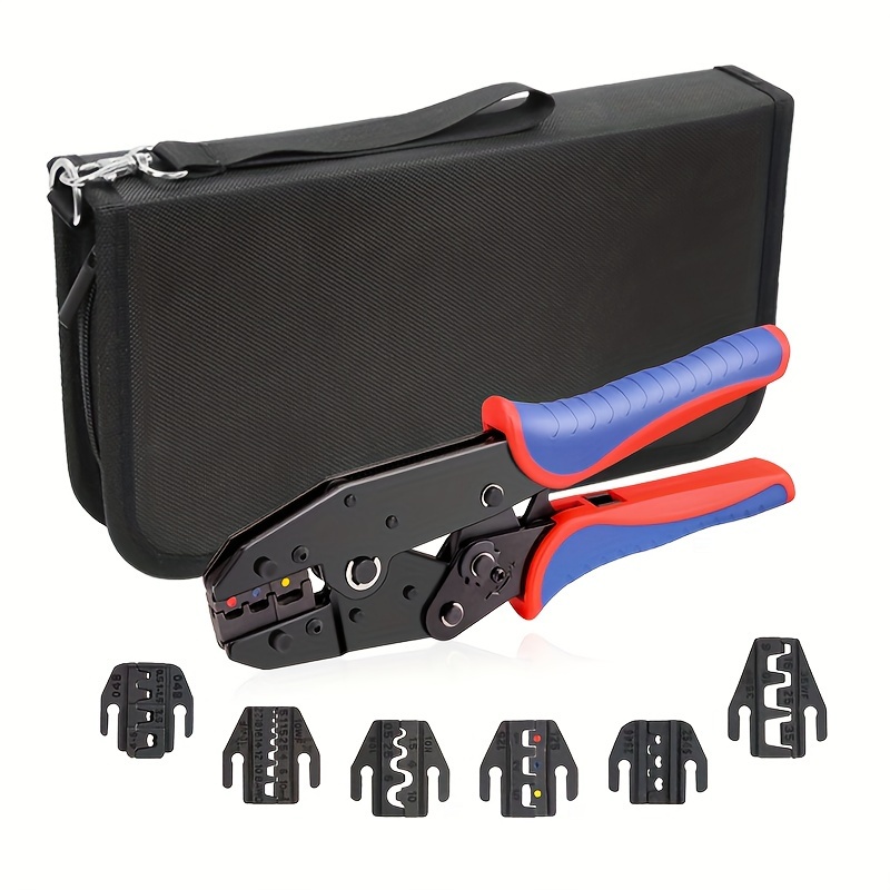 Image of Ratcheting Crimping Tool Set 8pcs - Quick Exchange Jaw For Heat Shrink Terminals, Non-insulated, Open , Solar Conncetors, Insulated And Non-insulated Ferrules Yfx-03c 6 Jaw Kit