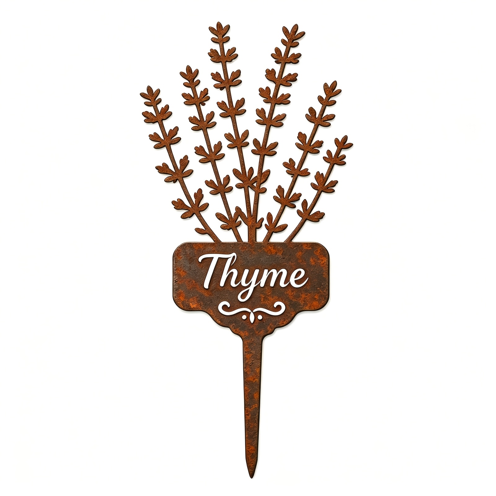 TEMU 2d Flat, [2d Flat] 1pc 1pcs Vintage Rust-colored Marker Stake Suitable For Outdoor Garden Landscaping, Distressed Thyme & Rosemary Sign With