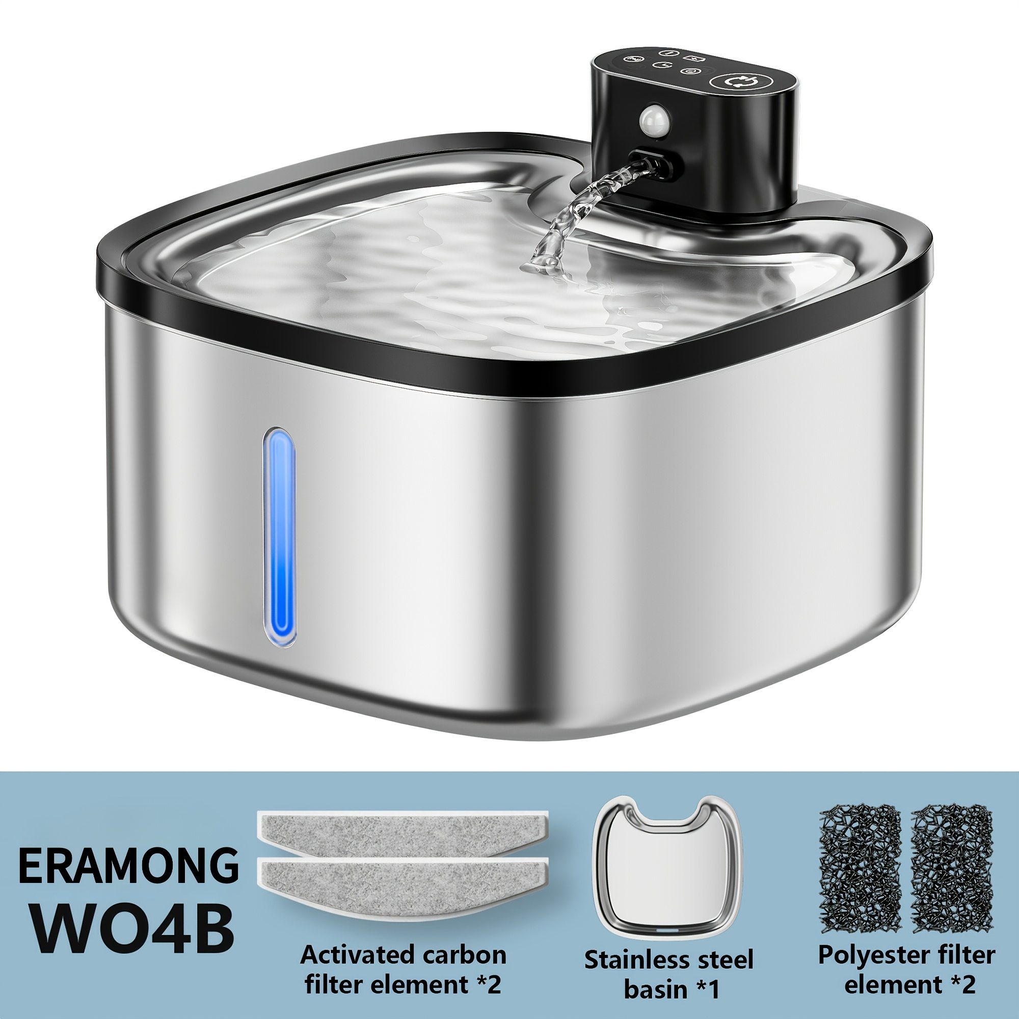Image of 3.5l/118oz Stainless Steel Wireless Smart Cat Water Fountain, Automatic Pet Drinking Fountain With Water Level Window And Motion Sensor, Suitable For Indoor Water Bowl Dispenser