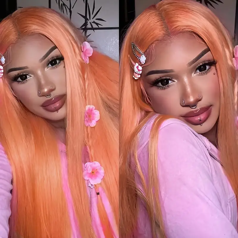 13 4 long pink straight lace front wigs long straight pink wigs heat resistant for women for cosplay christmas halloween 26 inch details 4