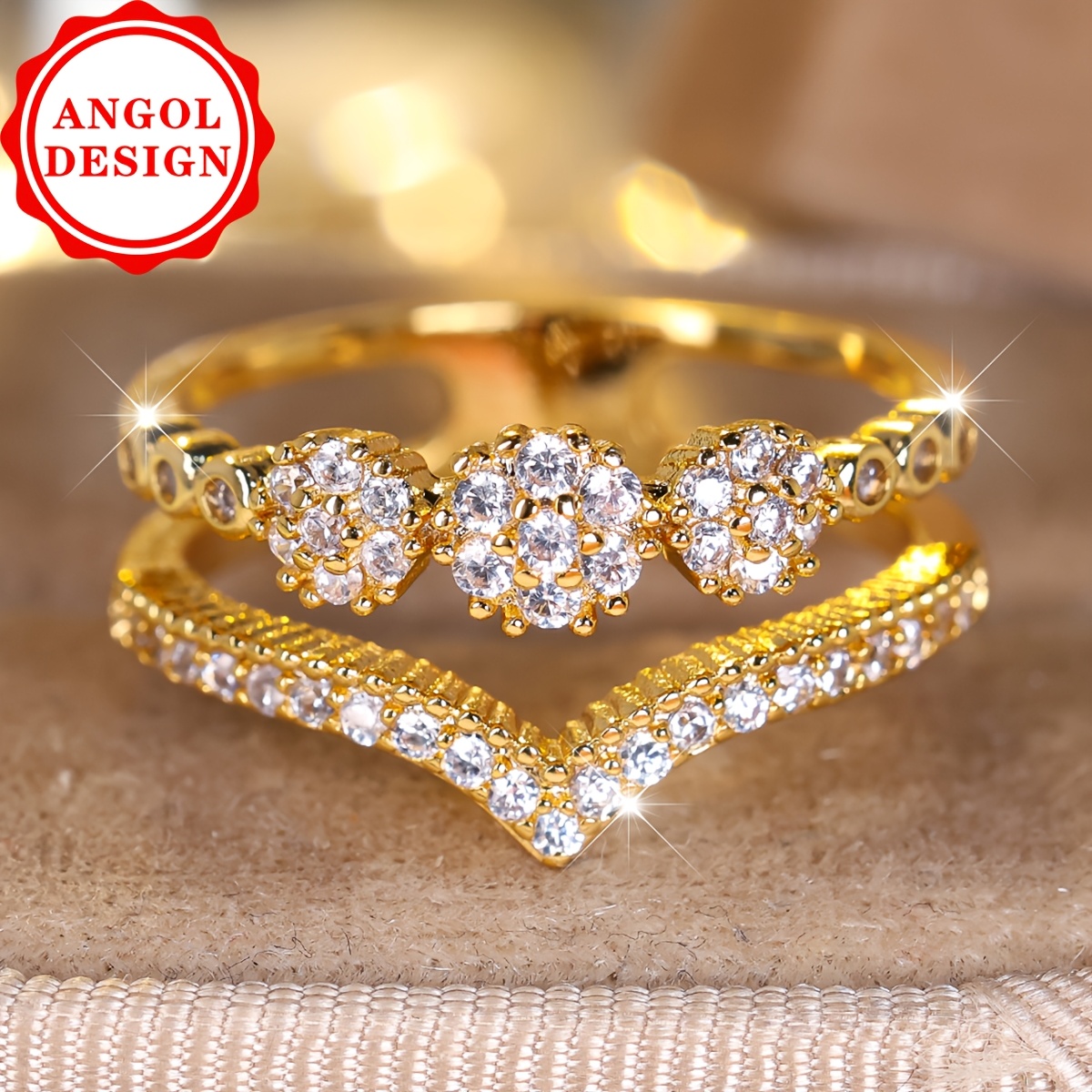 Angol's Elegant Boho -cut Ring With Adjustable Trim - Luxurious Golden-tone Zirconia Inlay, Perfect For Parties & Daily Wear, Adjustable Ring|elegant Boho Ring|cubic Zirconia Ring, Jewelry