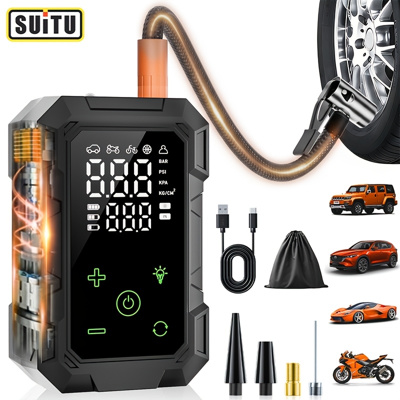TEMU Suitu Tire Inflator, Digital Display Air Compressor, Portable Tire Air Pump, Handheld Wireless Inflation, Lithium Battery Usb Charging 2000mah