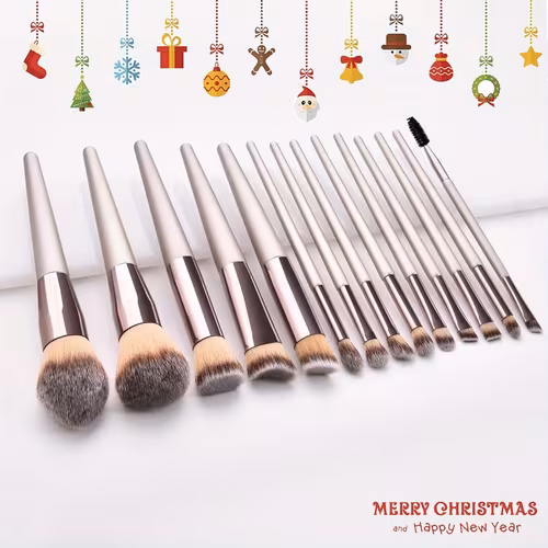 14pcs Professional Makeup Brush Set with Champagne Golden Handle