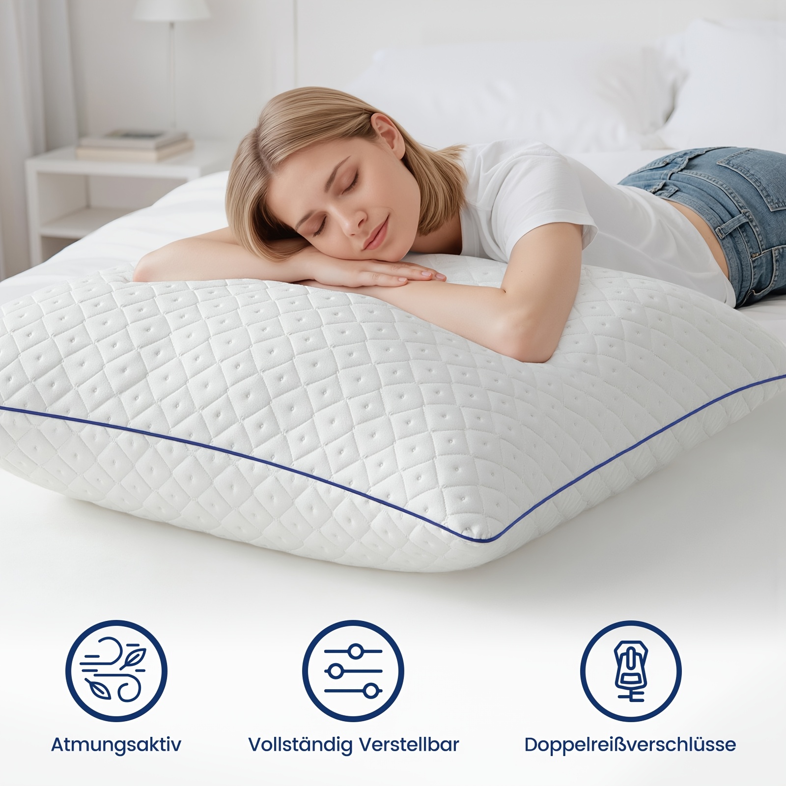 TEMU Set aus 2 Kissen 40x80/ 80x80, orthopädisches Kissen für Seitenschläfer mit 950x2/ 1500gx2 Mikrofaserfüllung, atmungsaktives Nackenkissen,