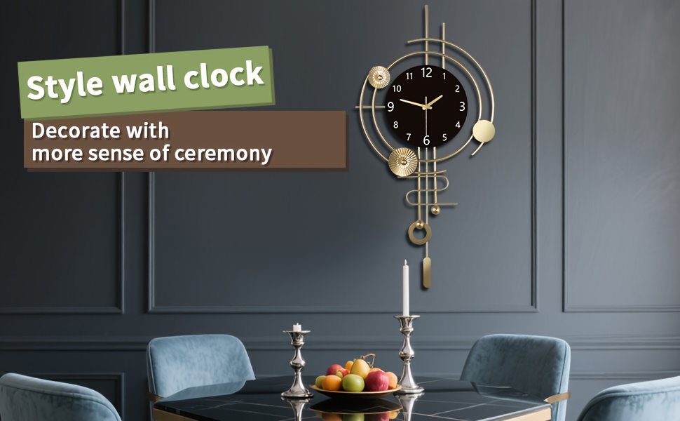 Vintage Modern Metal Silent Wall Clock with Pendulum