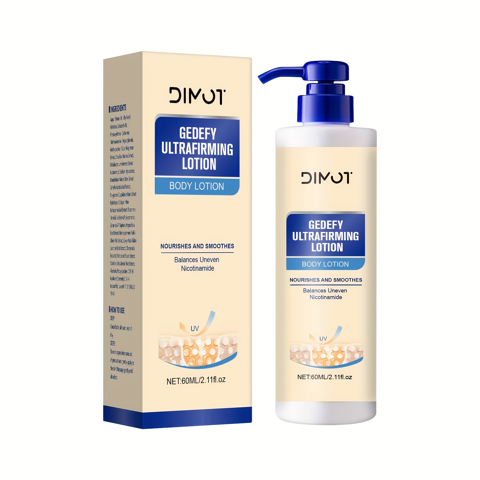 DIMOT 60ml Ultrafirming i Lifting Losion za Tijelo - Bez Mirisa, Bez Alkohola, Dnevna i Noćna Hidratacija za Sve Tipove Svijetlo Bež Kože, Ugladi Sitne Linije, Povećava Elastičnost, Vlaži, Elegantno Pakiranje, Premium Njega Kože, Ženska Njega, Rutina Njege, Moderna Njega, Formula bez Alkohola