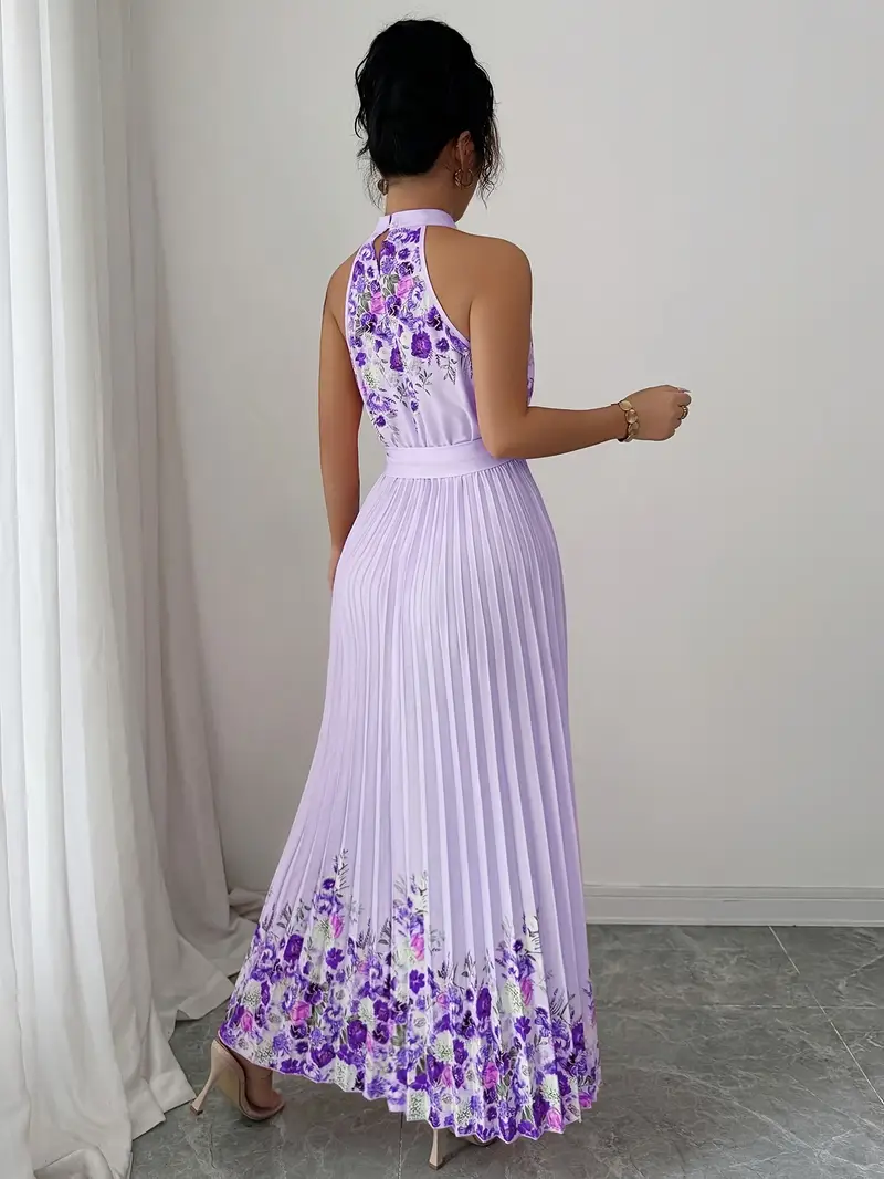 womens elegant floral print sleeveless a line dress vibrant pink round neck machine washable spring summer casual formal wear floral print dress no stretch fabric Product details 6