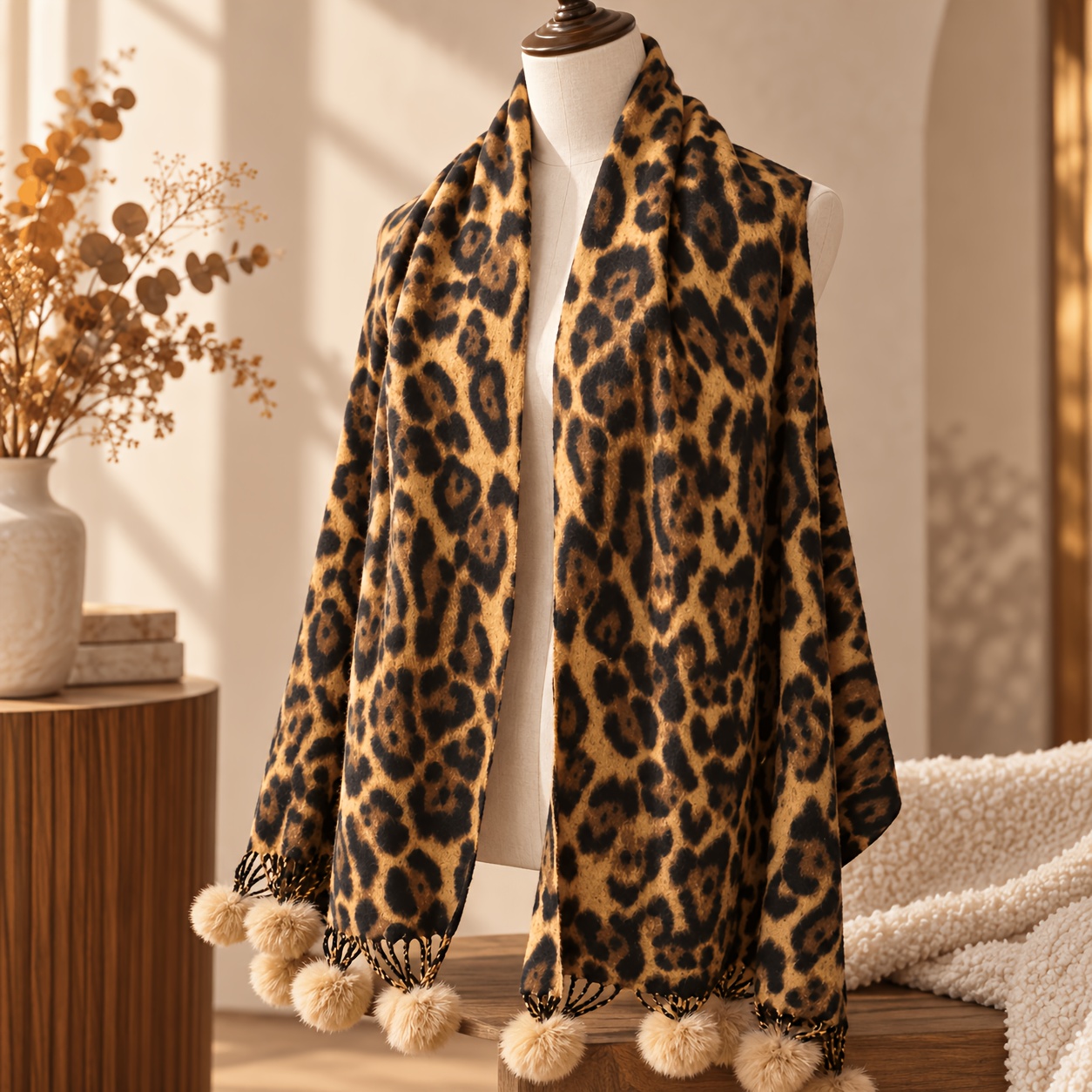 TEMU Women's Reversible Leopard Print Scarf, Autumn/winter Soft Warm Shawl, Fashionable Versatile Neck Warmer, Animal Print Shawl Scarf