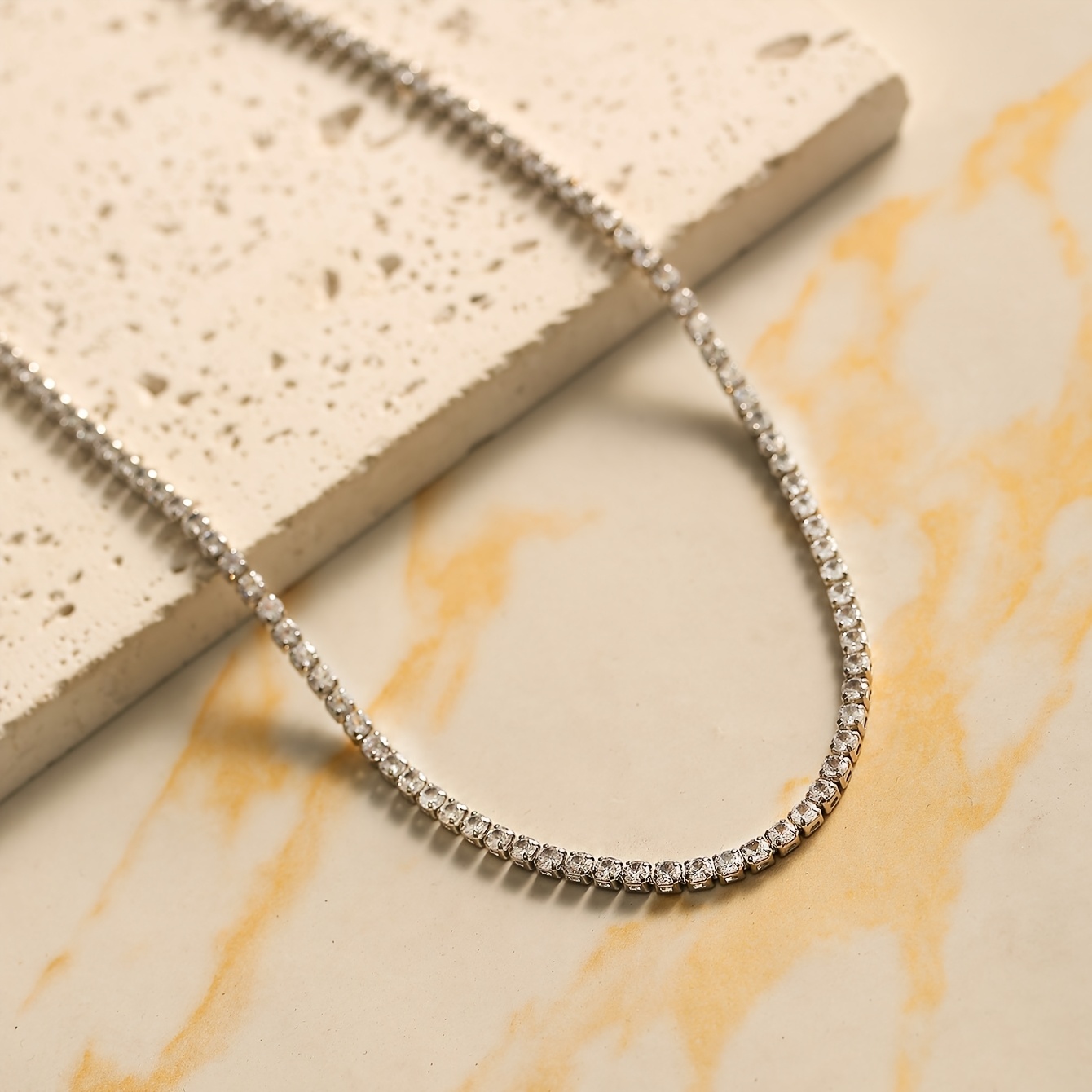 TEMU 1pc Women' Cubic Synthetic Zirconia Choker Necklace - Full-pave Bling Bling Suitable For Parties, Daily Wear & Gift, K Plated Collarbone Chain,
