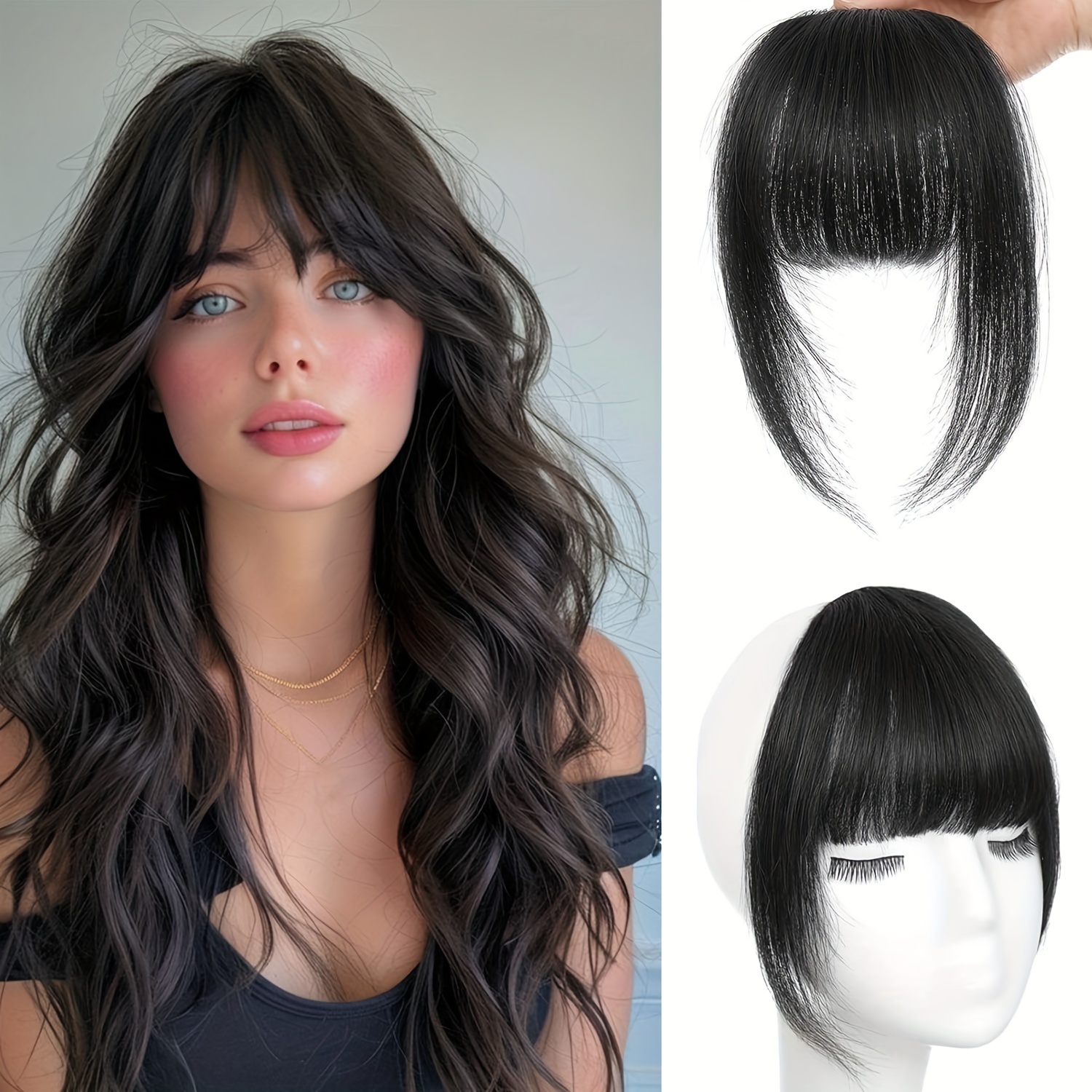 Image of Human Hair French Clip-in Bangs - Perfect For Dates, Parties, And Casual Attire