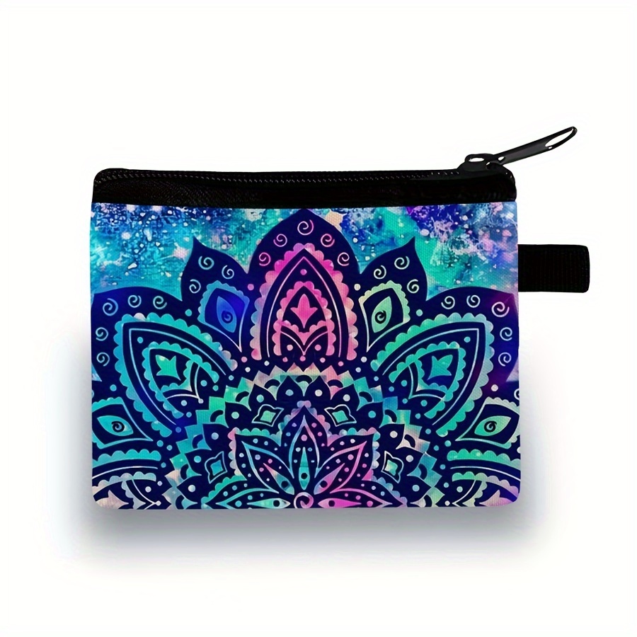 Stylish Mandala Print Polyester Coin Purse, Suitable For Boys And Girls, With Zipper Closure, Lightweight, Durable, Hand Washable, And Featuring A Lightweight, Durable Floral Print