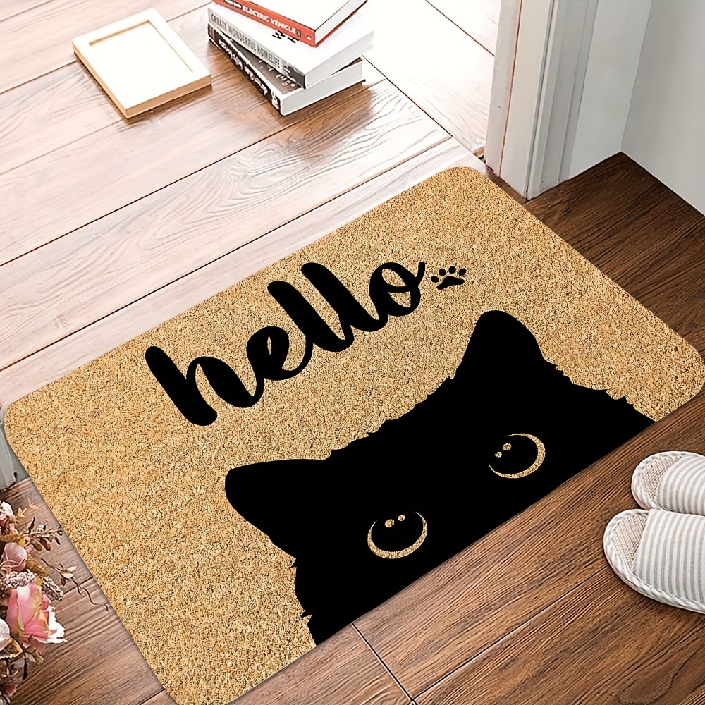

Machine Washable Cat Design Doormat - Stain Resistant Polyester Welcome Mat With Non-slip Backing, Easy To Clean, For Home And Living Room Decor - 1pcs Cat's Sweet Home Pattern Area Rug