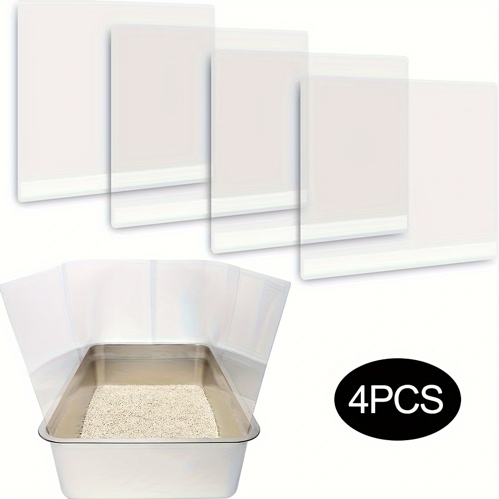 

4 Pack Of Transparent Cat Litter Box Protector - Prevents Peeing Over , , And Pe Material