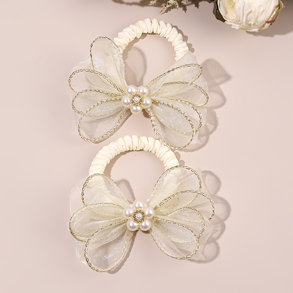 TEMU 2pcs Elegant Tulle Scrunchies With & Flower Accents Elegant Hair Accessories Ideal For Womens Daily Cute Outfits & Party Styling