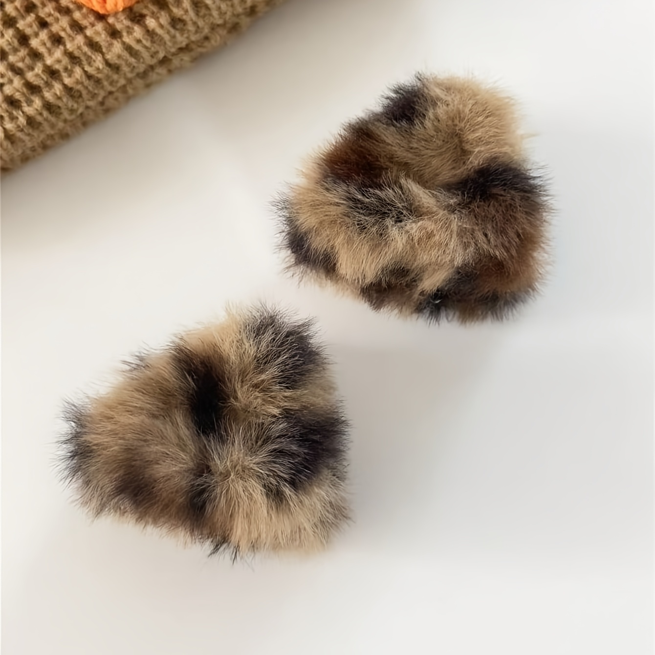 TEMU 2pcs Cat Ear Shaped Hollow Triangle Women Hair Clips, Soft Fluffy Colors Black, Khaki And Leopard Print Hairpins, Accessory For Bangs Styling,