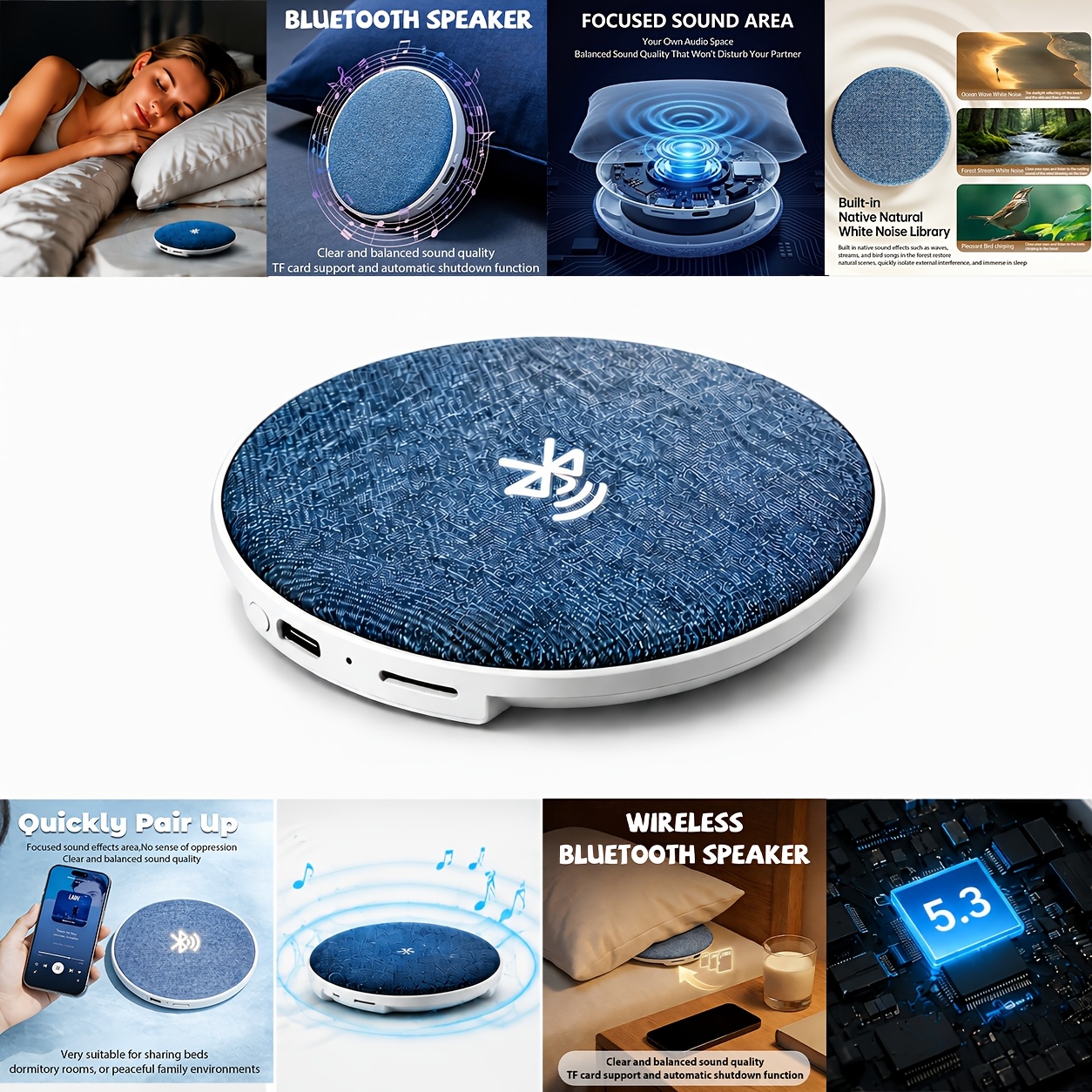 Smart Ultra-Thin Under-Pillow Sleep Speaker: Bass Bone Conduction Wireless Sleep Aid Device, Portable Speaker with White Noise, Stereo Surround Sound, Sleep Timer, USB Charging, a Must-Have for Music Lovers, And a Great Birthday Gift - Image 3