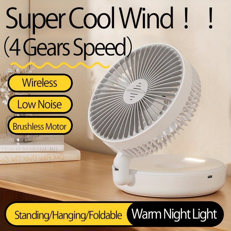 1pc 3 in 1 rechargeable circulation fan versatile compact foldable desktop wall mount fan with 4 adjustable   quiet brushless motor warm night light feature   traceless hook ideal for office home outdoor use portable fan details 3