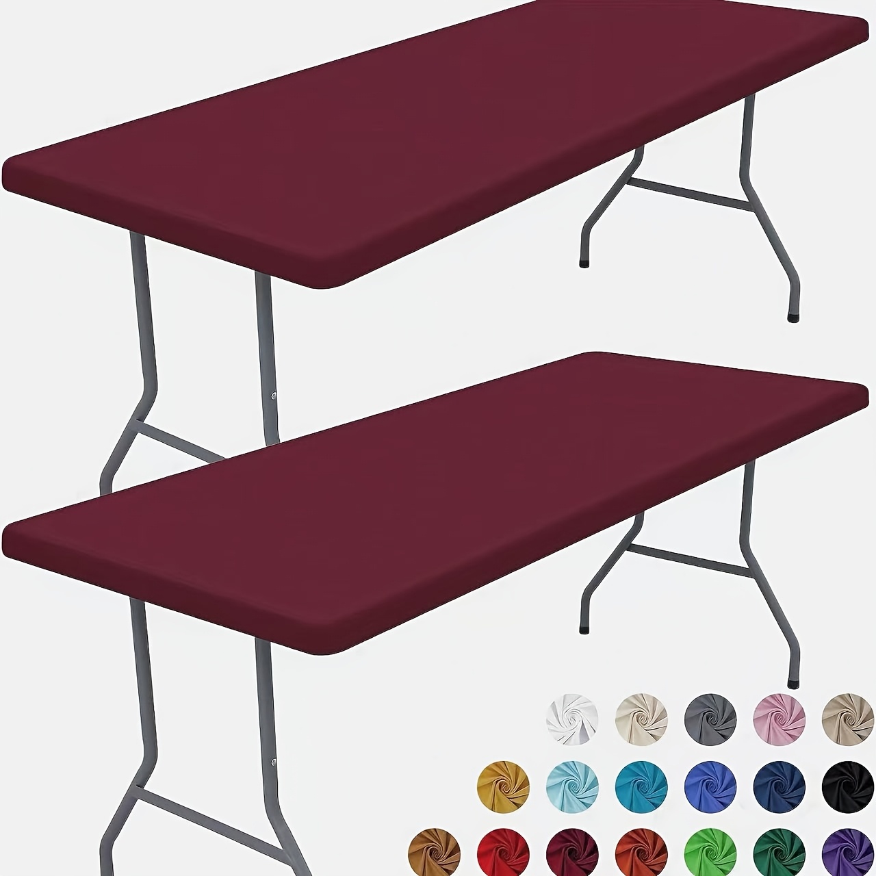 TEMU Of 2 Spandex Table Covers, Elastic Fitted Cloths For 6-foot Rectangular Tables, Washable Stretch Covers For Outdoor Gatherings, Christmas, And