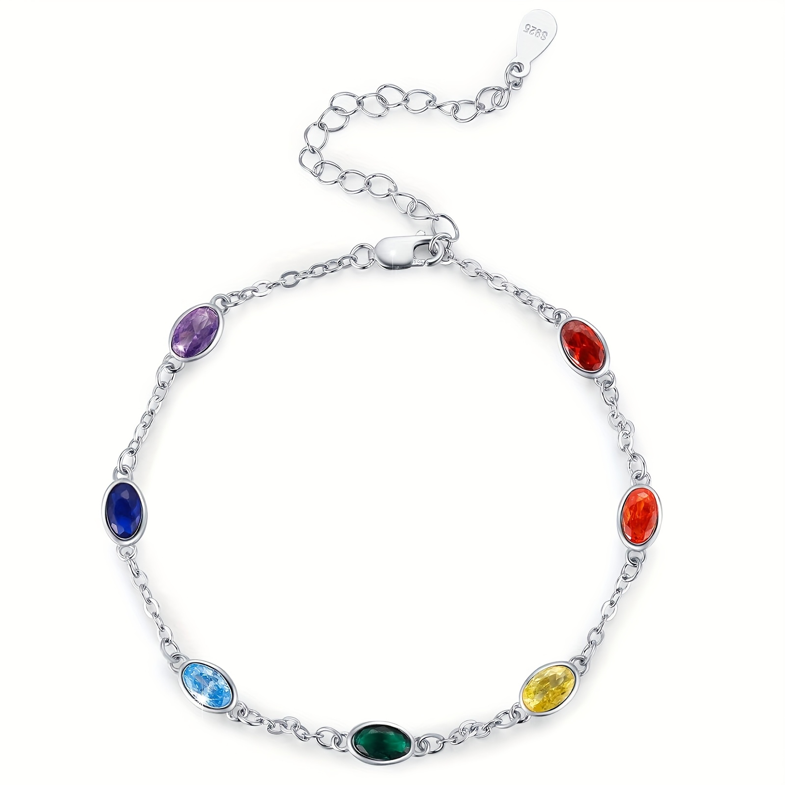 925 Sterling ' Chakra Anklet With 9+2 Chakra Anklet With Synthetic Synthetic Zirconia, Yoga Meditation Jewelry, A Gift For Women